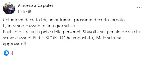 “Finiranno cazzate e finti giornalisti”, così un politico arrestato festeggia il ddl Nordio