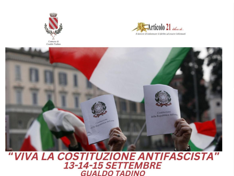 A Gualdo Tadino dal 13 al 15 Settembre festa nazionale della Costituzione con Articolo 21