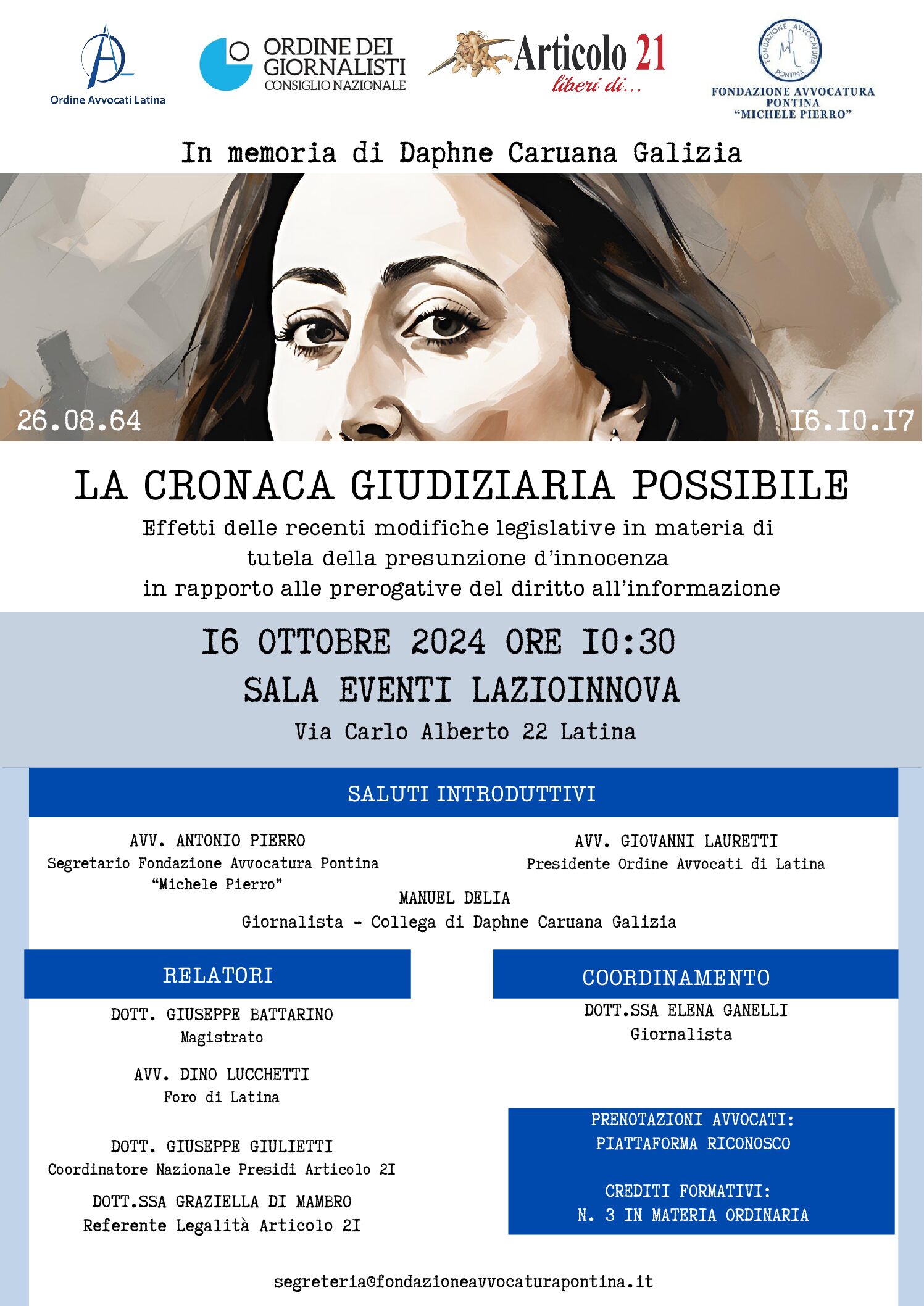 La formazione di Articolo 21 e Odg Lazio su cronaca giudiziaria e Pnrr. Il 16 ottobre evento dedicato a Daphne Caruana Galizia