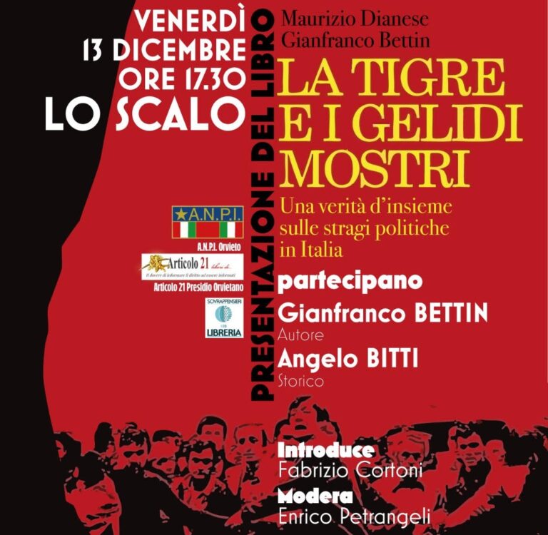 “La tigre e i gelidi mostri”. Il 13 dicembre a Orvieto con Articolo21 e Anpi